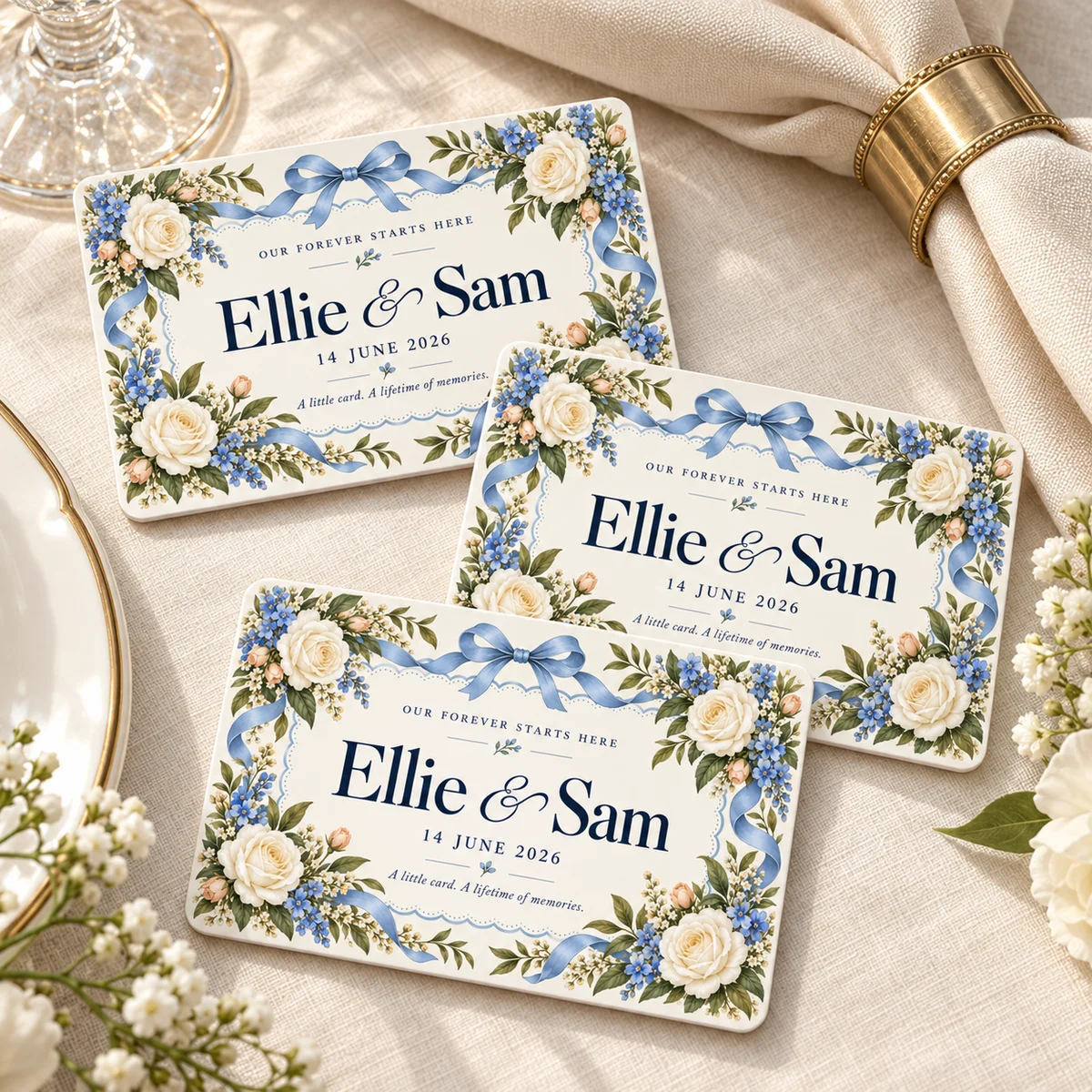 Product visualization of a custom wedding favors design.