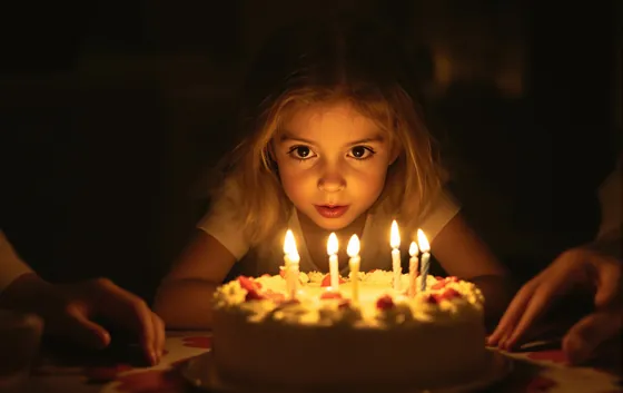 A Dote card printed with a child blowing out birthday candles